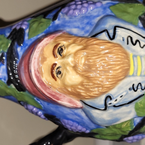 Vintage Hand Painted Pitcher Man & Grapes - Picture 2 of 16